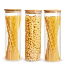 Potes de vidro 2L tampa de bambu hermético madeira borossilicato porta alimentos macarrão