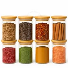 Kit 8 potes de vidro com tampa de bambu herméticos para mantimentos empilháveis 200ml