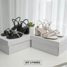 Kit 2 Sandália Feminina Salto Bloco Papete Strass | Conforto e Elegância Para Festa e Dia a Dia
