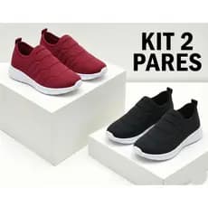 Kit 2 Tênis Feminino Calce Fácil Slip On | Confortável Flexível Esportivo Caminhada