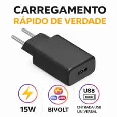 Carregador para Celular Turbo 3A Bivolt Rápido  Seguro | Carregador Turbo Tipo Celular - Entrada USB