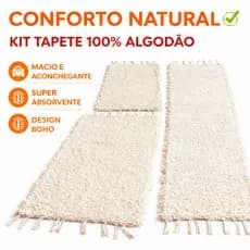 Jogo Tapete Cozinha Algodão Cru Kit 3 Unidades / 2 Unidades / 1Unidade - Diversas Opções de Tamanho