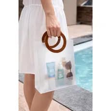 Bolsa Transparente PVC com Alça de Couro Redonda para Praia e Piscina