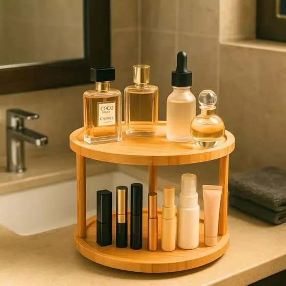 Porta Tempero De Bambu Giratório Prateleira Dupla