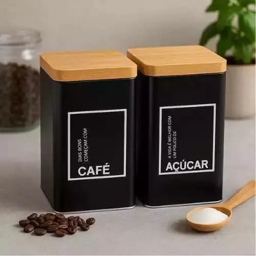 Kit Lata Porta Mantimentos Café Açúcar 1 ou 2 Unidades Multiuso Decorativo Organizador Casa Cozinha
