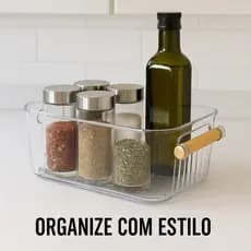 Cesto Organizador com Alça Bambu Multiuso Casa Cozinha Lavanderia