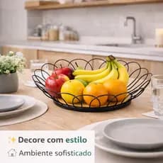 Fruteira de Bambu e Estrutura Metálica Cesto de Frutas Decorativo Organizador de Cozinha