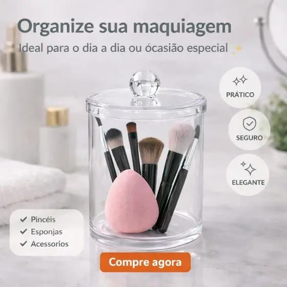 Porta Algodão e Cotonete em Acrílico Transparente com Tampa Prático e Organizado para Banheiro