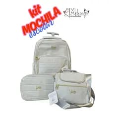 KIT MOCHILA RODINHA JUVENIL ESTOJO LANCHEIRA GLITER REFORÇADA E