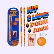 LÁPIS GRAFITE + BORRACHA + APONTADOR - KIT MATERIAL ESCOLAR COMPLETO MENINO MENINA