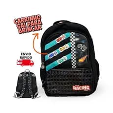 Mochila Escolar Menino Carros Racing Carrinhos de Costas Grande