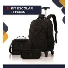 KIT MOCHILA DE RODINHA ESCOLAR INFANTIL EM CRINKLE COM ESTOJO E LANCHEIRA