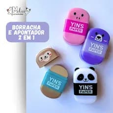 BORRACHA COM APONTADOR 2 EM 1 ESCOLAR BICHINHOS PORQUINHO PANDA MACACO E URSO