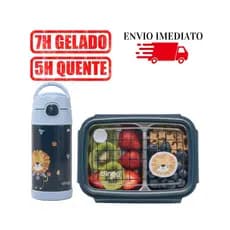 Pote Bento Box Infantil Marmita Termica Inox Crianca Menino Menina Kit Escolar Roxo e Azul