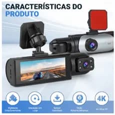 Gravador Veicular V9 360° HD 3 Câmeras Visão Noturna Câmera Ré Instalação Sem Fio 1080P lm comerci