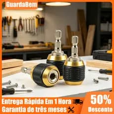 Adaptador Mandril De Aperto Rápido Acoplamento Rápido 1/4" Com Haste Hexagonal 60mm