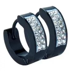 Par de Brincos Argola com Pedras Masculino Feminino Aço Inoxidável Preto