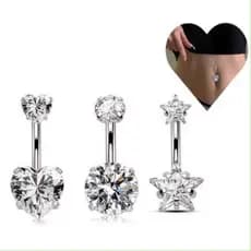 Piercing Umbigo Zircônia Aço Cirúrgico Inox Estrela Coração e Redondo