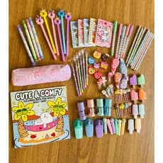 Kit 16 Itens Papelaria Fofa com Livro de Pintar – Canetas, Estojo e Acessórios Kawaii para Presente