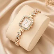 Relógio Feminino Pequeno Dourado Cravejado + Caixa Presente