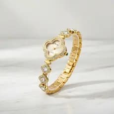 Relógio Feminino Pequeno Delicado Cravejado Trevo + Caixa Presente Dourado Prata Aço Inoxidável