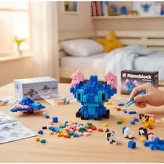 Brinquedo Educativo Blocos De Montar Stitch E Angel Lilo Monta e Desmonta 325 peças