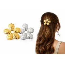 Presilha De Cabelo Prendedor Flor Piranha Metal Luxo Atacado Dourada Prata Penteado Bico