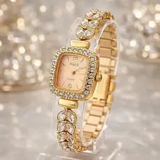 Relógio Feminino Pequeno De Pulso Cravejado Strass + Caixa Presente Aço Inoxidável