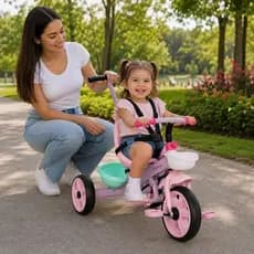 Triciclo Infantil Empurrador Rosa com Cinto de Segurança