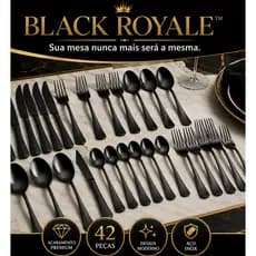 Conjunto Talheres 42 Pecas Uso Diario Acabamento Premium Design Moderno Preto