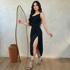 Vestido Midi Feminino Fenda Gola Boba Drapeado na Lateral Amarraçao nas Costas Sensual Moda Festa