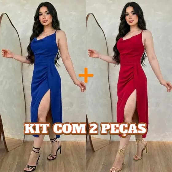 Vestido Midi Feminino Duna Fenda Costas Aberta Elegante Gola Boba