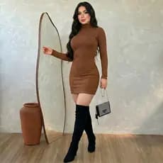 Vestido Feminino Tubinho Manga Longa Curto Canelado Premium Elegante Moda Inverno