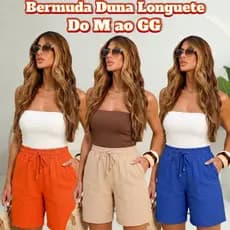 Bermuda Feminina Tecido Crepe Duna Longuete  Short Cintura Alta Com Elástico e Bolso Confortável