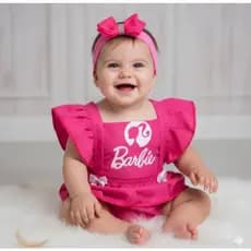 Romper Infantil Barbie Baby Temático Mesversário Romper Barbi Personagens Roupa De Bebe Bori Bore Body Jardineira