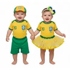 Body Brasil Bebe Infantil SeIeção BrasiIeira Body Temático BrasiI Menino Menina Body Bebê Verde e Amarelo Mesverário