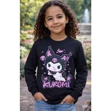 Camiseta Hello Kit Kuromi Infantil Blusa Feminina Hello Kit Kuromi Verão Inverno  2 ao 12