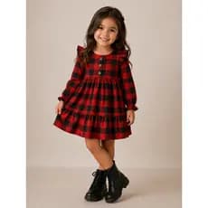 Vestido Xadrez Vermelho Infantil Flanelado Manga Longa Festa Junina