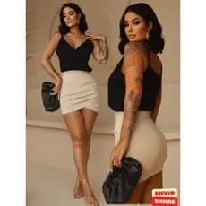 Short saia feminino rosa cintura alta peça justa visual moderno acabamento impecável