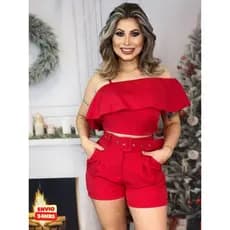 Conjunto novo feminino de alfaiataria com shorts/bermuda e cropped moderno