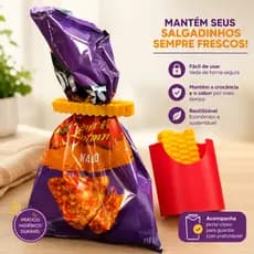 Kit Prendedores de Saco em Formato de Batata Frita com Porta-Clipes | Fecho para Embalagens | Organizador de Cozinha |