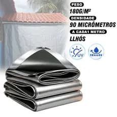 Lona Blackout Impermeável Multiuso 3x2 3x5 4x3 4x4 4x5 4x6 6x6 5x6 5x8Metros 180 Micras Cinza Com Corda