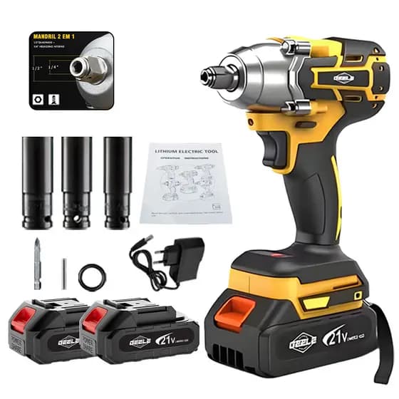 Chave De Impacto 300NM Parafusadeira Furadeira 21v 2 Baterias Portátil Brushless