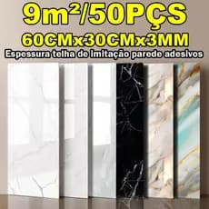 Até 9m²/50PCS Placas Adesiva Autocolante Mármore de Parede 60x30cm Lavável Preto Branco pra Quarto Sala Cozinha Banheiro