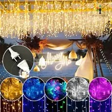 Cascata de Luzes de Natal 3 Metros 220V 100 LEDs 8 Funções a Prova d'Água Decoração com Controle,Conector Macho e Fêmea​