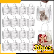 Saco de Presente Transparente PVC Reutilizável com Alça Sacola de Presente Transparente Bolsa para Presente Transparente