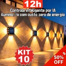 Até 10 Arandela de Parede Solar Externa LED, Acende e Apaga Sozinha, Duração de 12h, à Prova d'Água, Luz Quente pra Muro