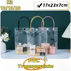 Kit 20/15/10 Unidades Sacolas PVC Transparente 17x23x7cm