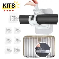 Kit 2/4/8 Ganchos adesivos para varão de cortina que não precisa furar suporte de parede