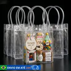 Kit 5/10/15 Sacos Transparentes Para Lembrancinhas Presentes Fechamento De Botão Suprimentos De Festa Reutilizáveis